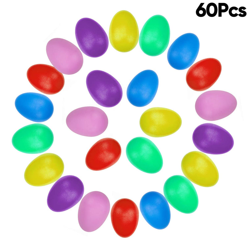 Foraineam 60 Pieces Plastic Egg Shakers Maracas Percussion Musical Eggs for Kid Toys Music Learning DIY Painting