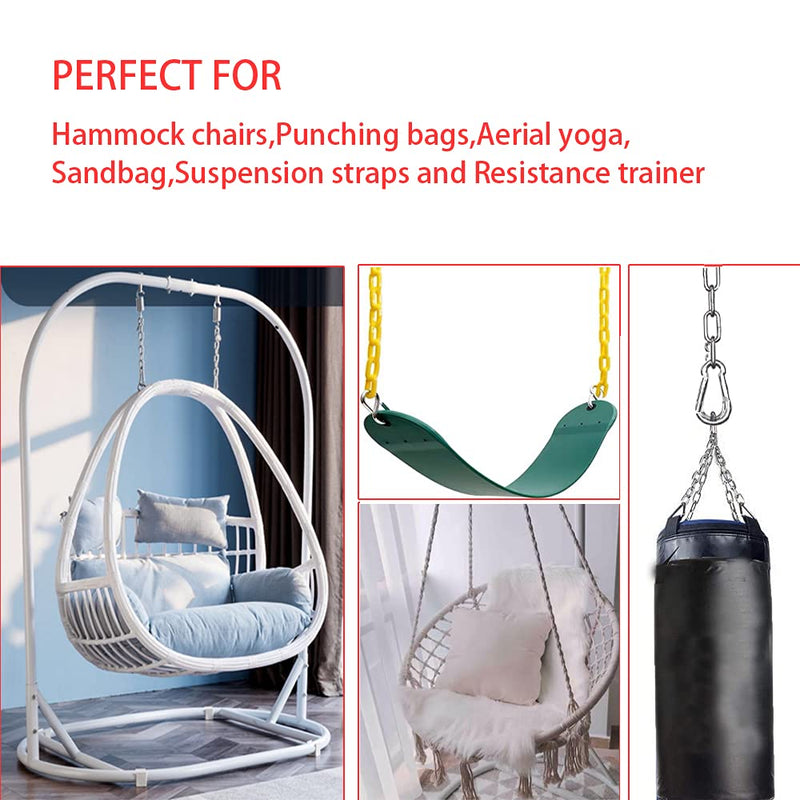 Hammock Hanging Chain 2PCS Porch Swing Chain Hanging Chair Chain with 4 Carabiners Hammock Chair Hardware for Indoor Outdoor Playground Hanging Chair Hammock Chair Punching Bags(23") (2) 2