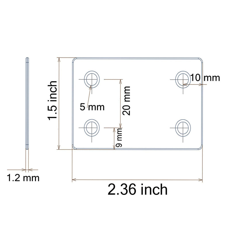 2.4 x 1.5 Inch Metal Flat Straight Brace Bracket 1.2 MM Thickness Metal Flat Straight Mending Plates Fixing Corner Brace 12 Pcs for Furniture, Wood, Shelves, Cabinet 2.4 x 1.5 Inch Stainless Steel