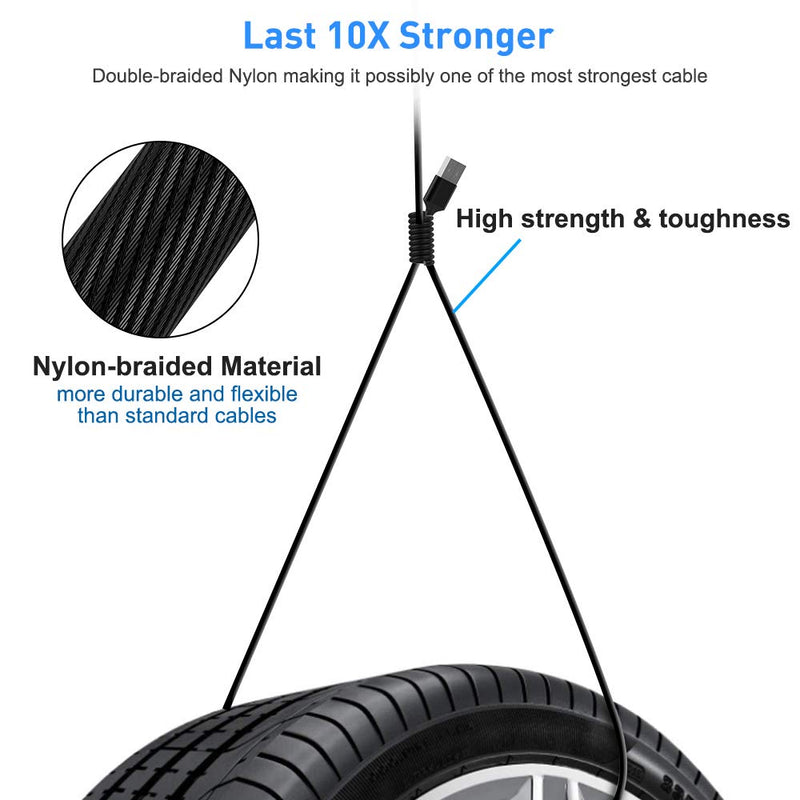 Multi 3 in 1 USB Long iPhone Charging Cable, 3M/10Ft Nylon Braided Universal Phone Charger Cord USB C/Micro USB/Lightning Connector Adapter for Android/Apple/Samsung/LG/Pixel/Huawei/XiaoMi(Black) 3IN3 BLACK