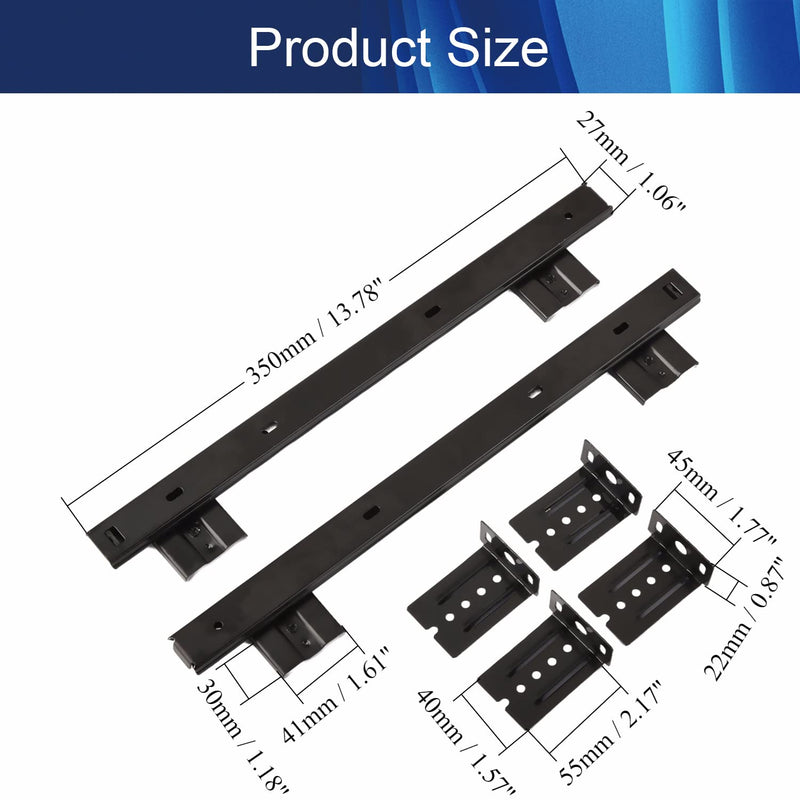 Juvielich 14" Side Mount 2 Fold Ball Drawer Slides, Solf Self Closing Drawer Rails, 100-LBS Weight Capacity Black 1 Pair