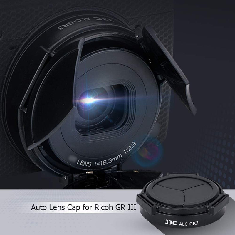 JJC Auto Lens Cap Cover for Ricoh GRIII GR III GR3 Open & Close Automatically No Need to Remove When Shooting Made of ABS Plastic -Black