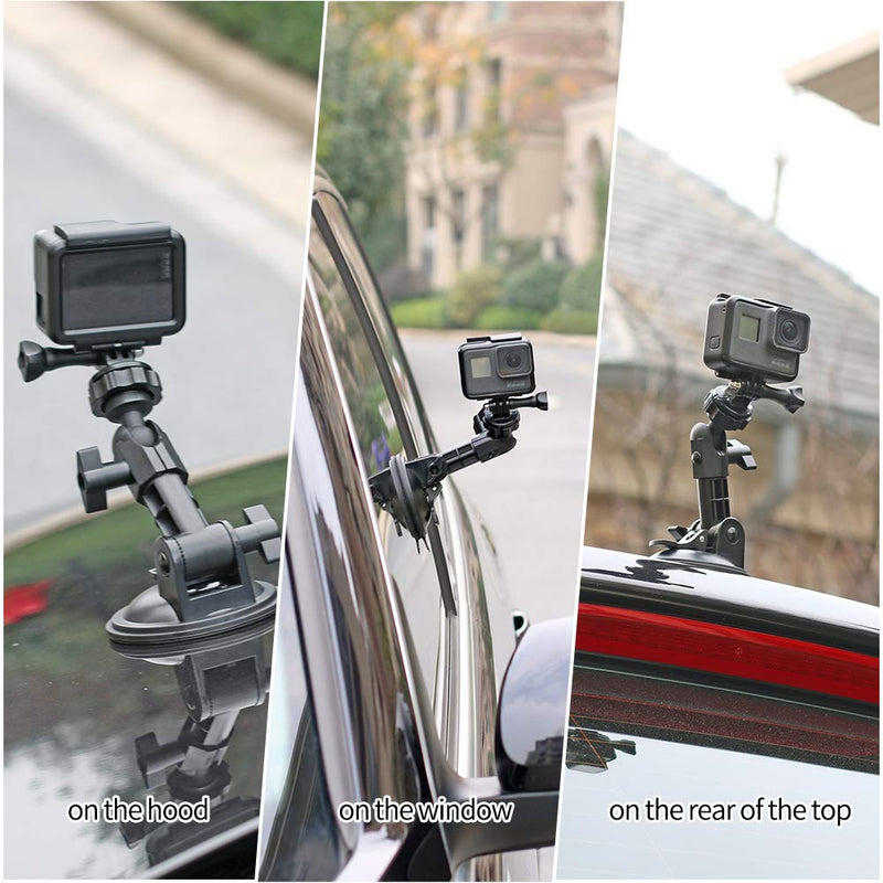 SUREWO Suction Cup Camera Car Mount with Tripod Adapter for GoPro Hero 10 9 8 7 6 5 4 Black,Car Suction Cup Mount Compatible with GoPro,DJI Osmo Action,XiaoMi YI and Most Action Cameras