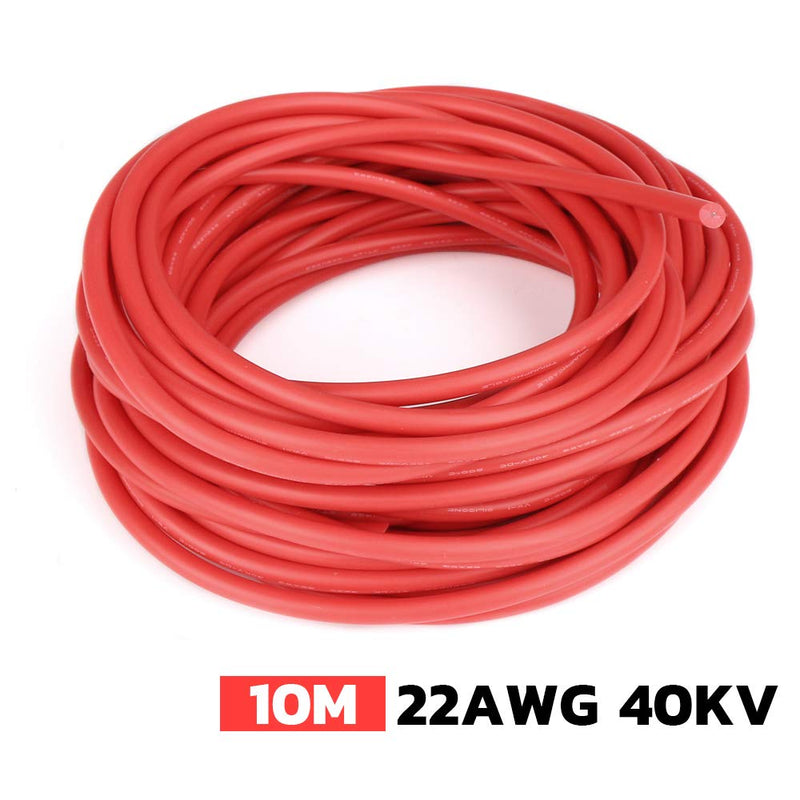 XJS Electric Copper Core Flexible Silicone Wire Cable Red 10M 32.8Ft (22AWG 40KV) 22AWG 40KV