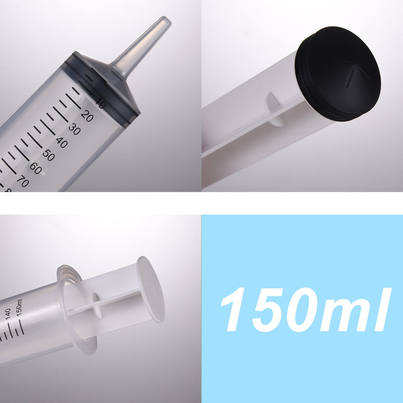 HUOBAOPAO 3 PCS 150 ML Large Syringes, Plastic Garden Industrial Syringes for Scientific Labs, Measuring, Watering, Refilling, Filtration Multiple Uses 3 pack