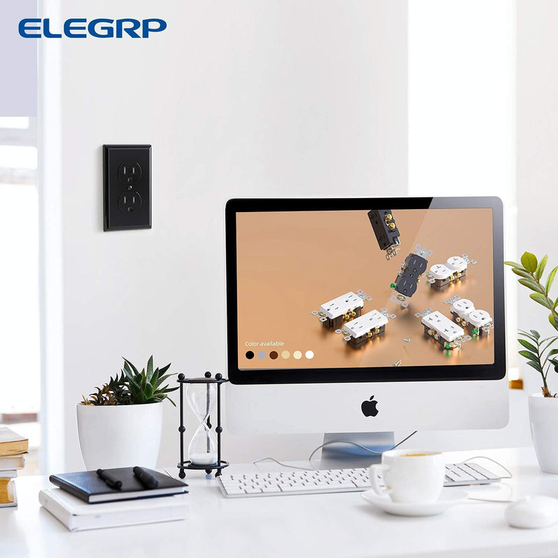 ELEGRP Tamper-Resistant Duplex Receptacle, 15A 125V Standard Electrical Duplex Wall Outlet, 2 Pole 3 Wire, 5-15R, Self-Grounding, Residential Grade Straight Blade, UL (Glossy Black, 10 Pack) TR Outlet
