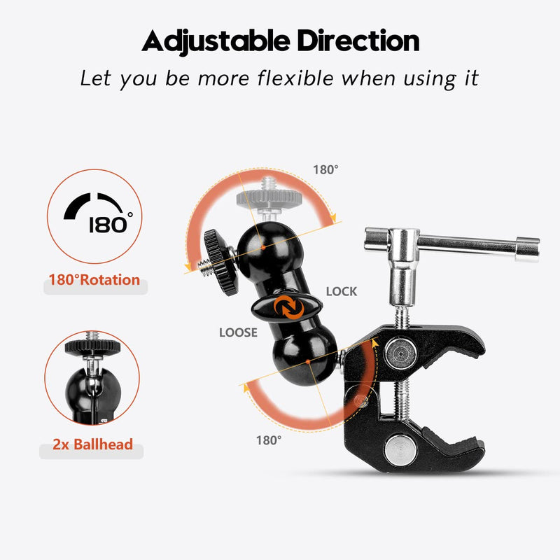 koolehaoda Double Ballhead Ball Arm Camera Clamp Mount Monitor Mount Bracket with Crab Clamp for Ronin M Ronin MX Freefly MOVI Microphones(Double Ball head-2pcs) Double Ball head-2pcs