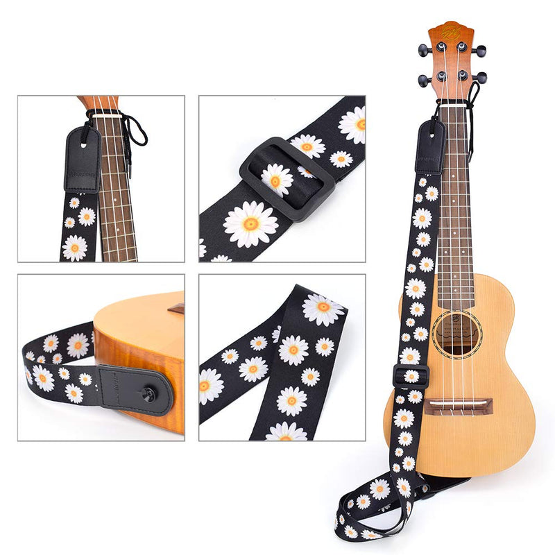 CLOUDMUSIC Ukulele Strap White Daisy For Soprano Concert Tenor Baritone