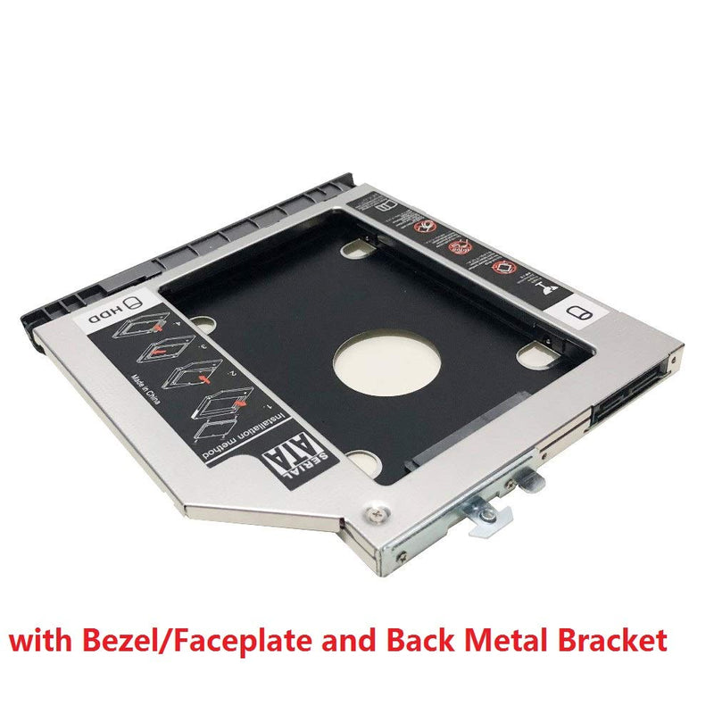 2nd HDD SSD Hard Drive Optical Frame Caddy Adapter for HP ProBook 650 645 640 G1 with Bezel Front Panel Mounting Bracket