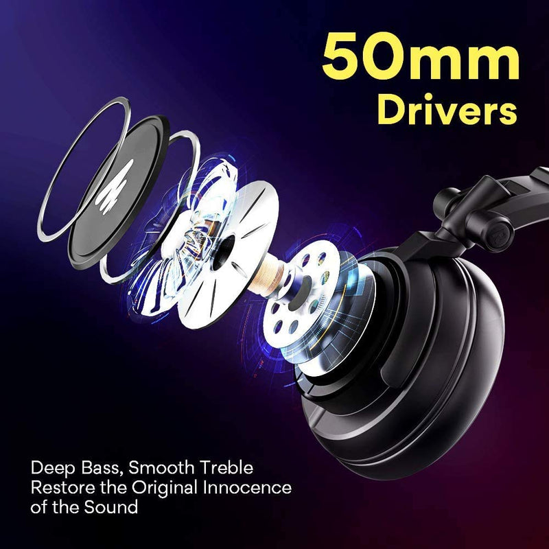 50MM Drivers Studio Headphones MAONO AU-MH601 Over Ear Stereo Monitor Closed Back Headphones for Music, DJ, Podcast (Black) Black Headphones
