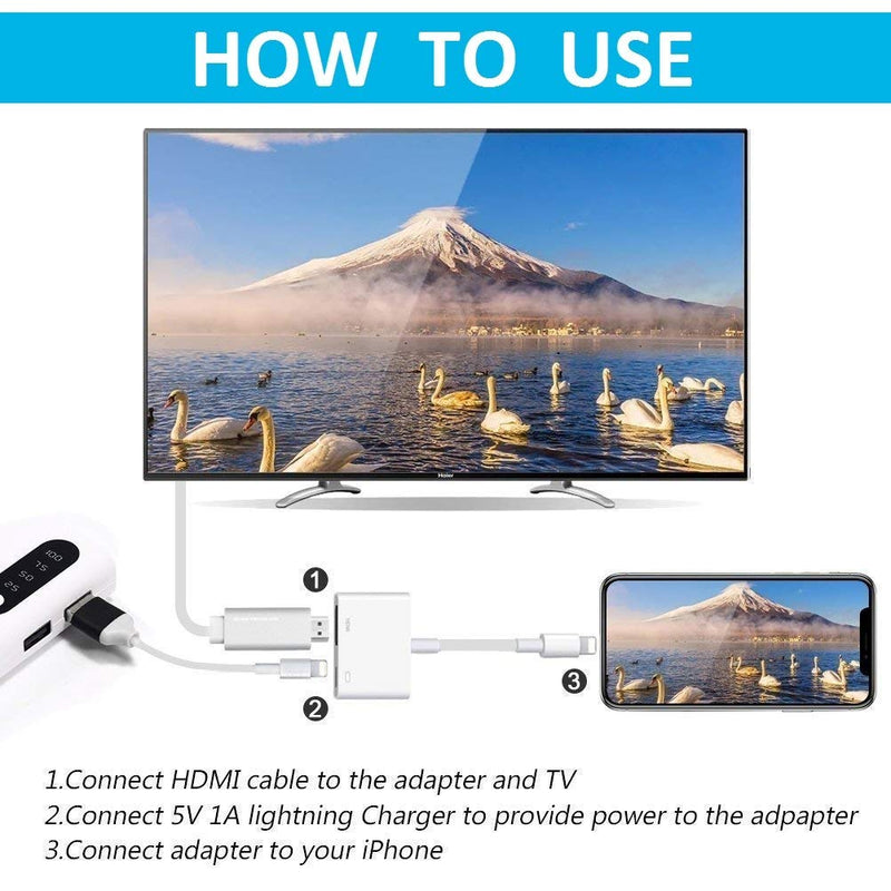 [Apple MFi Certified] Lightning to HDMI Adapter for iPhone 1080P HDMI Digital AV Audio with Charging Port Sync Screen TV Projector Monitor Connector Compatible with iPhone iPad iPod Support iOS 13
