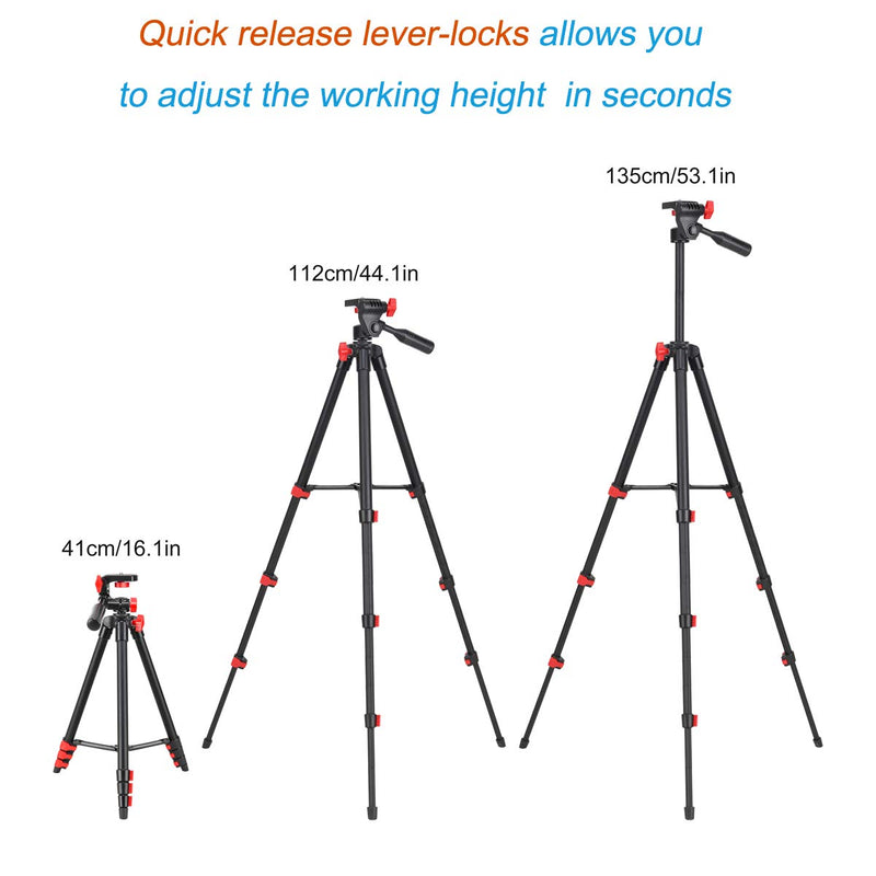 Phone Tripod for iPhone Tripod Stand, 53" Cell Phone Tripod, Premium Aluminum Alloy Camera Tripod with Wireless Remote Shutter, Extendable Portable Tripod for Mini Projector Tripod(Red) Red