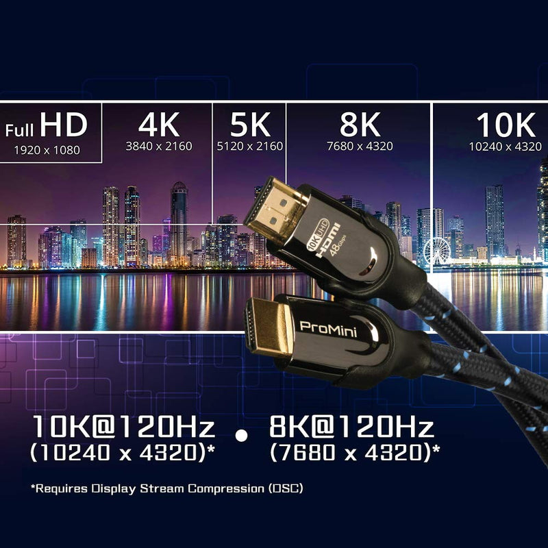 ProMini Ultra High Speed HDMI 2.1 Cable 10K,8K 60Hz, 4K 120Hz,Compatible with Apple TV,Xbox PS4 PS5 Apple TV Roku Fire TV Switch Vizio Sony LG Samsung(3m/10ft)