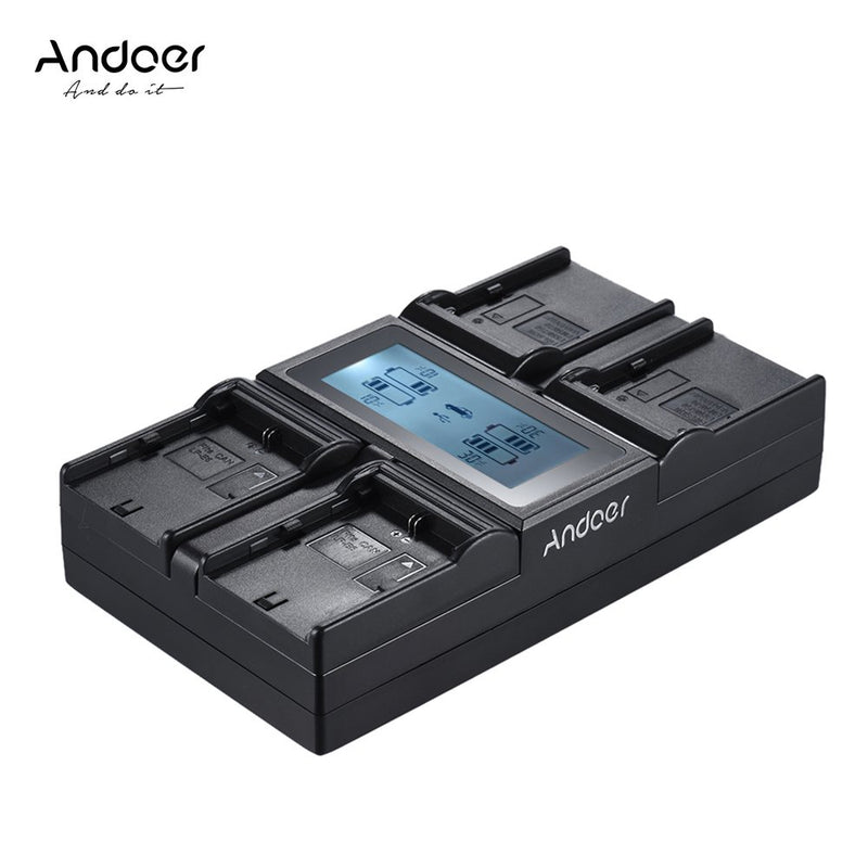 Andoer Camera Battery Charger LP-E6 LP-E6N NP-F970 4-Channel Battery Charger w/LCD Display for Canon 5DIII 5DS 5DSR 6D 7DII 80D 70D for Sony NP-F550 F750 F950 NP-FM50 FM500H