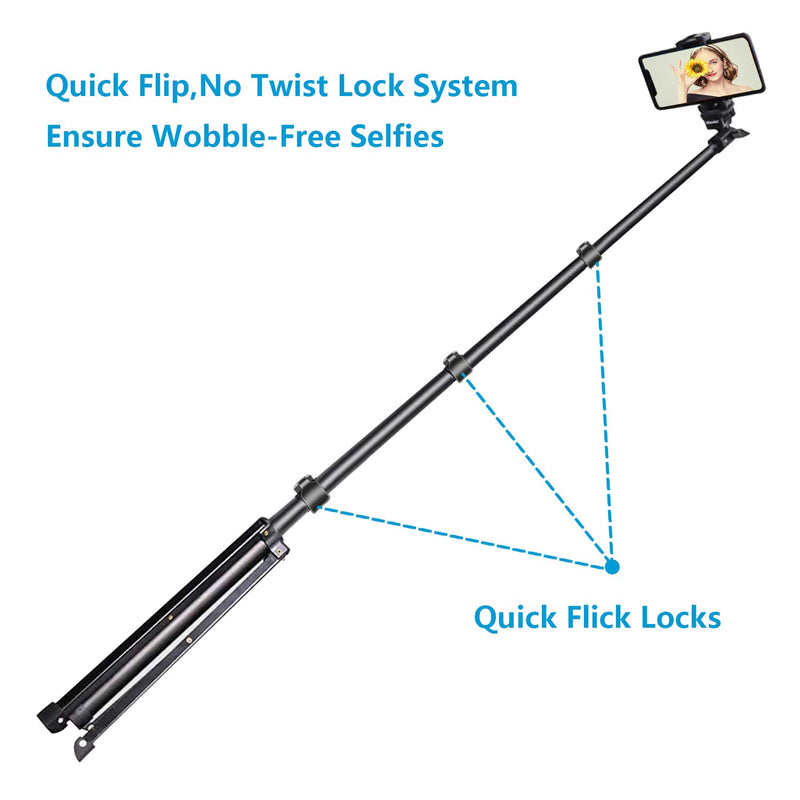 Selfie Stick Tripod, LINKCOOL 53.7'' Portable and Adjustable Tripod Stand Holder with Universal Phone Clip and Bluetooth Remote Compatible with iOS and Android Smartphone, GoPros, and Digital Cameras 53.7inch