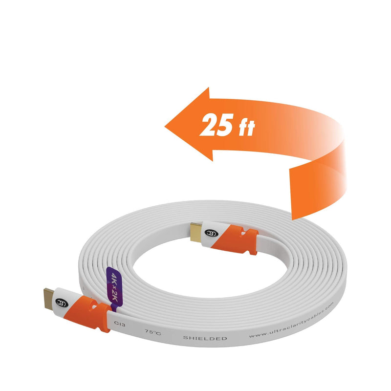 Flat HDMI Cable 25ft - High Speed Hdmi Cord - Supports Ethernet 4K 3D 2160p - HDMI Latest Standard - CL3 Rated - 25 Feet