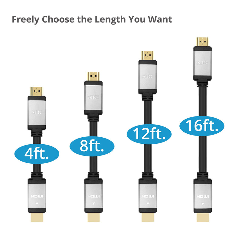 SIIG Ultra High Speed HDMI Cable - 4ft, HDMI 2.1 Cable, Supports high Resolution up to 8K@60Hz, 48Gbps, HDCP 2.2, Dynamic HDR, eARC, Gold Plated, Aluminum Housing (CB-H20Y11-S1) 4 FT