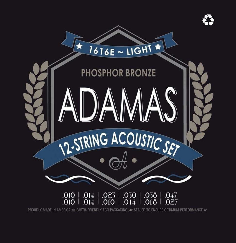 Adamas Strings Set for Acoustic Guitar Historic Reissue Phosphorus Bronze Solid Brass Ball End 12-str. Light .010-.047 12 Strings Light