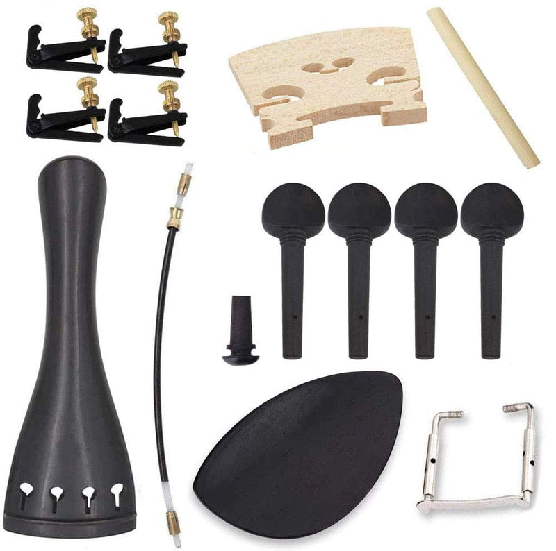 Jiayouy 16Pcs 4/4 DIY Violin Accessories Kit Violin Neck & Fingerboard Wire Tailpiece Fine Tuner Tailgut Tuning Peg Endpin Bridges Chin rest Kit