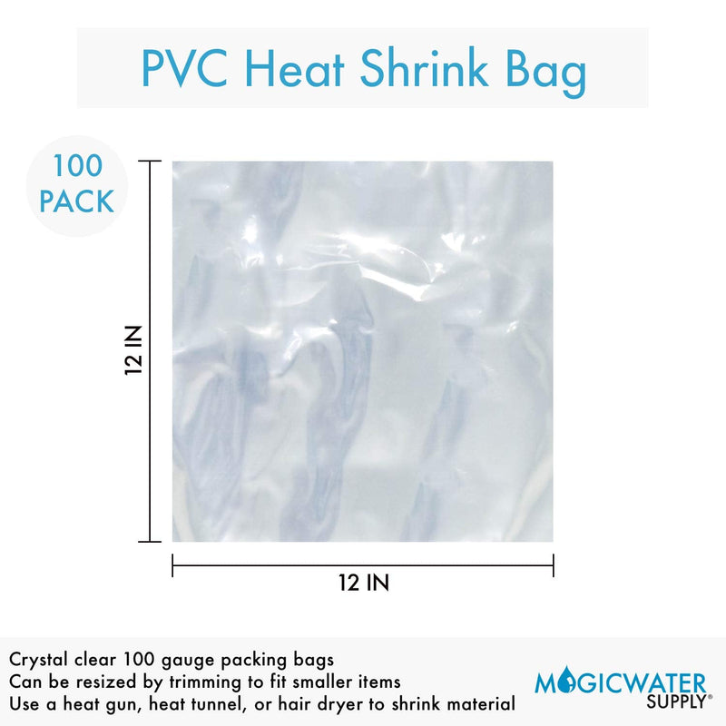 12x12 inch Odorless, Clear, 100 Guage, PVC Heat Shrink Wrap Bags for Gifts, Packagaing, Homemade DIY Projects, Bath Bombs, Soaps, and Other Merchandise (100 Pack) | MagicWater Supply