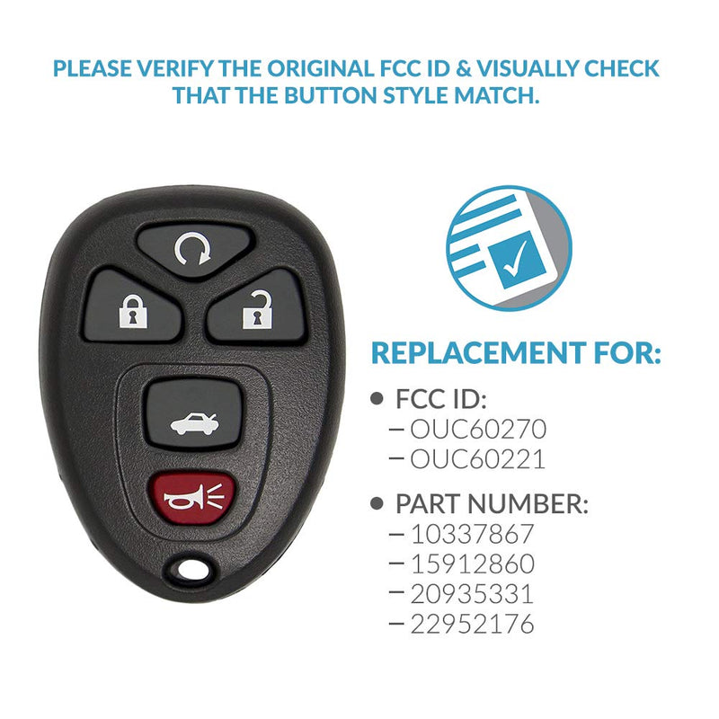 Keyless2Go Replacement for Keyless Entry Car Key Vehicles That Use 5 Button OUC60270 OUC60221, Self-programming