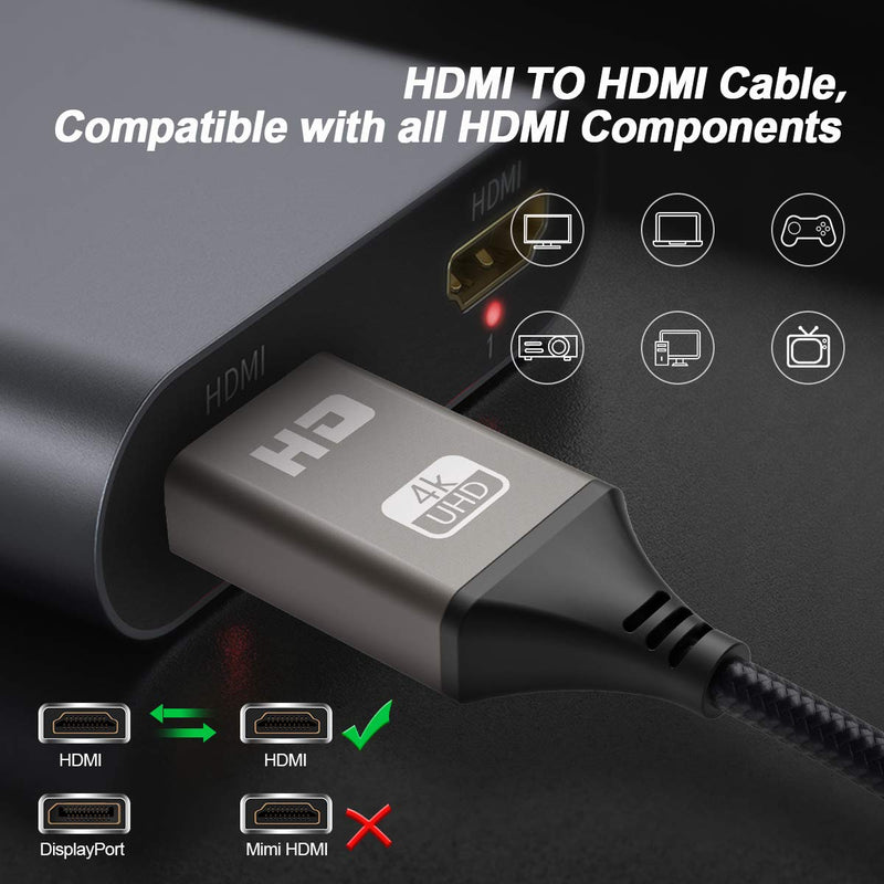 HDMI Cable,SILEBING09 Nylon Braided 6.6FT High Speed 4K HDMI 2.0 Cable,Support 4K/60HZ/HDR/TV/3D/2160P/1080P Compatible with Most Monitors (6.6FT, Gun)