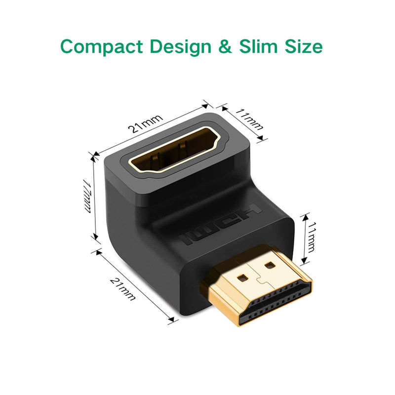 UGREEN 2 Pack HDMI Adapter Right Angle 90 Degree Gold Plated HDMI Male to Female Connector Supports 3D 4K 1080P HDMI Extender for TV Stick Roku Stick Chromecast Xbox PS4 PS3 Nintendo Switch