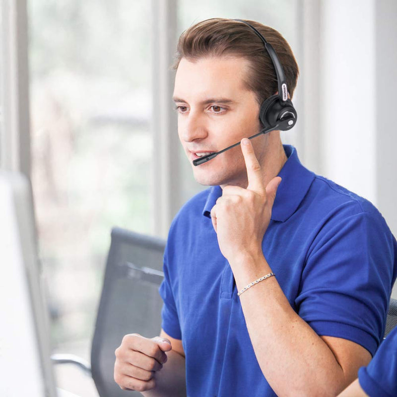 Trucker Bluetooth Headset with Microphone, Wireless Headphone with Microphone, Wireless Cell Phone Headset On Ear Design for Home Office Call Center Skype
