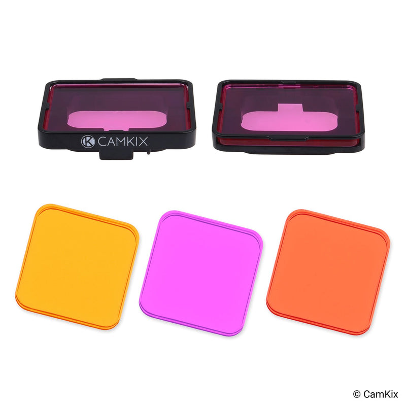 CamKix Diving Filter Kit Compatible with GoPro Hero 6 and Hero 5 Black - 3 Filters (1x Red, 1x Magenta, 1x Yellow) - Not for use with Waterproof housing Diving: 3 Filters (mount on camera)