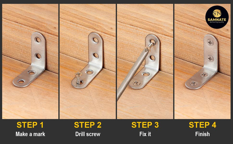 SAMNATE 20pcs Corner Brackets for Wood 40mmx40mmx16mmX2mm Stainless Metal Brackets Right Angle Steel,90 Degree L Shaped Angle Corner Braces Brackets 20pcs and 80pcs of Screws