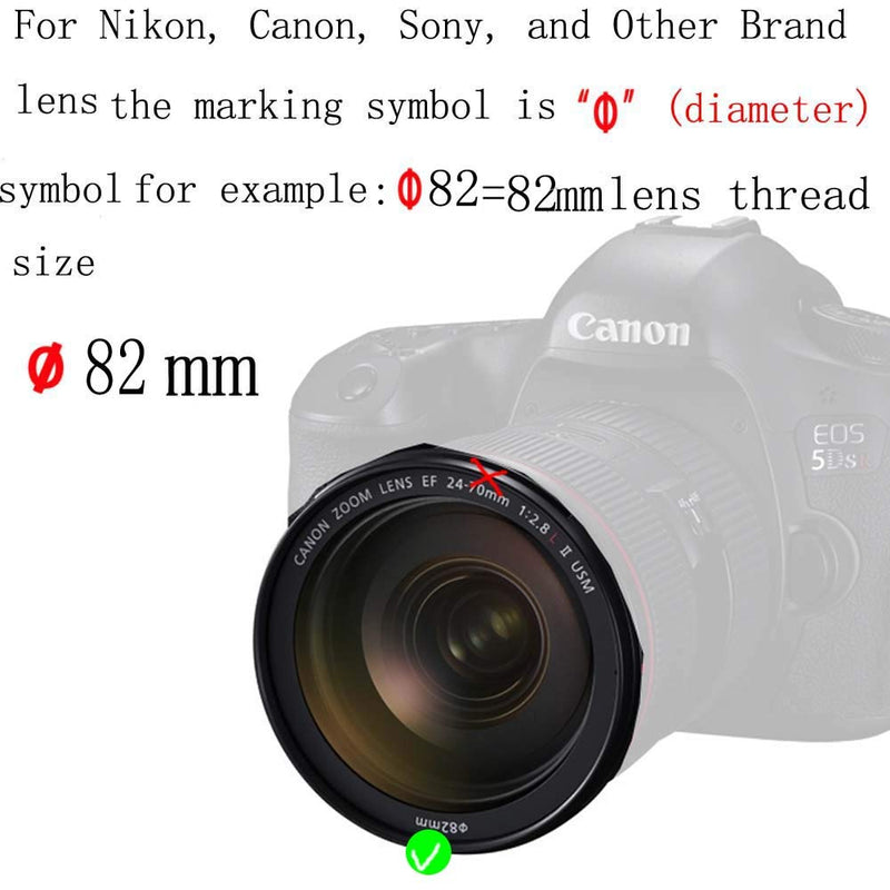 Shenligod 82mm Lens Cap 2pcs with Lens Cap Leash Hole Bundle for Canon for Nikon for Sony DSLR Cameras (82mm)