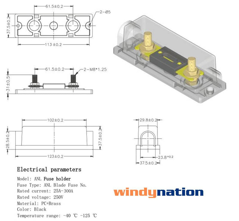 WindyNation ANL Fuse Holder + ANL Fuse (2pcs 300A Fuse) 2pcs 300A Fuse