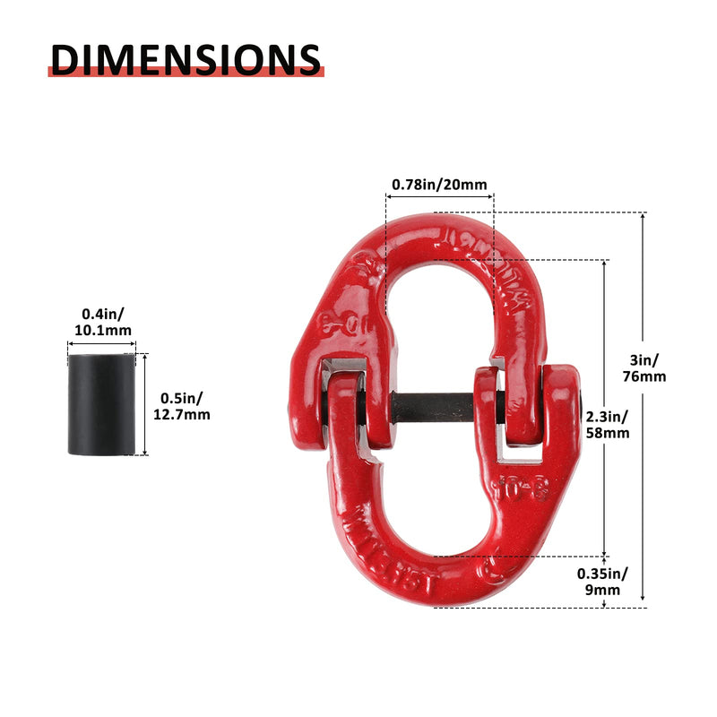 NORJIN 4 Pack G80 Alloy Steel Hammerlock Coupling Link, 5/16" Hammer Lock Safety Chain Connector Link 4400 lbs Working Load Limit