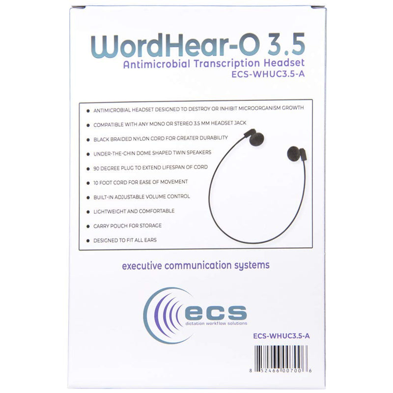 ECS WordHear-O 3.5 mm Transcription Headset with Under-Chin Design 3.5 mm Jack