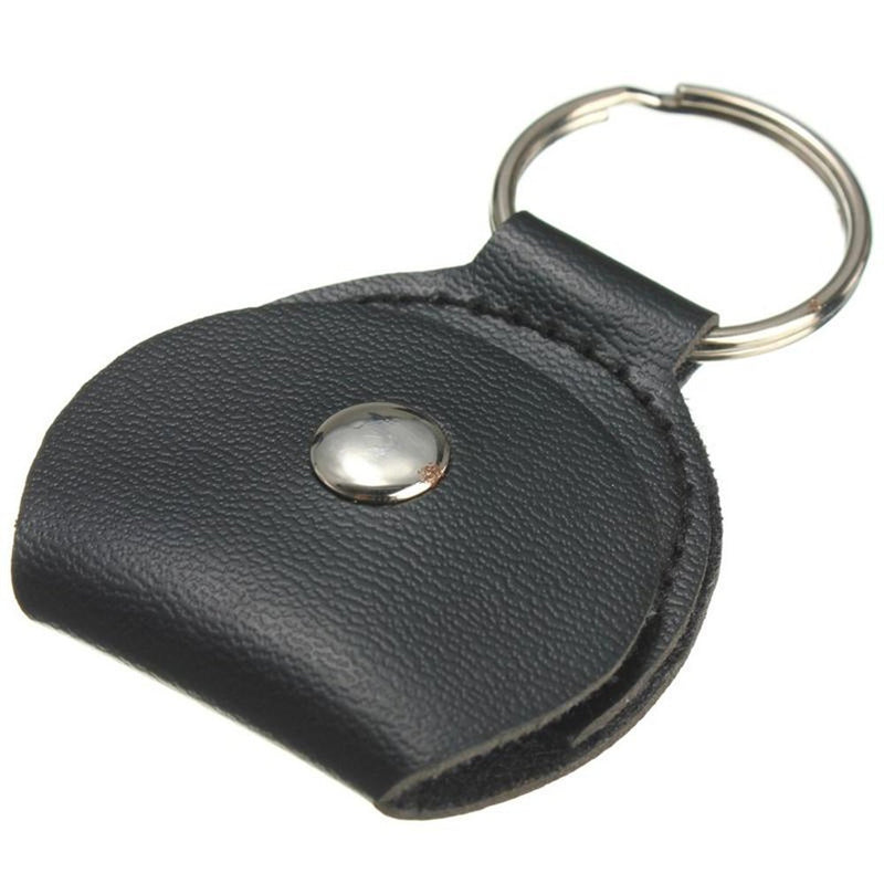 TRIXES Pick Holder with 3 Plectrums Faux Leather Folding Pouch Keyring Stocking Filler Black