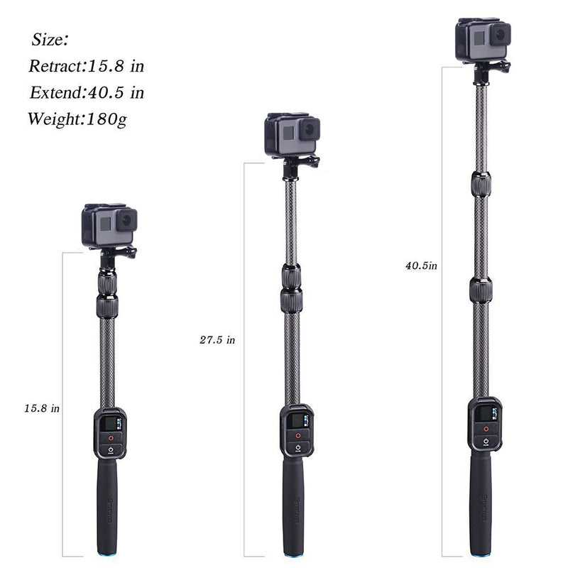 Smatree S2C Carbon Fiber Extendable Pole Compatible for GoPro Hero 9/8/7/6/5/4/3 Plus/3/2/1/Session/DJI OSMO Action Camera (WiFi Remote Controller is Not Included)