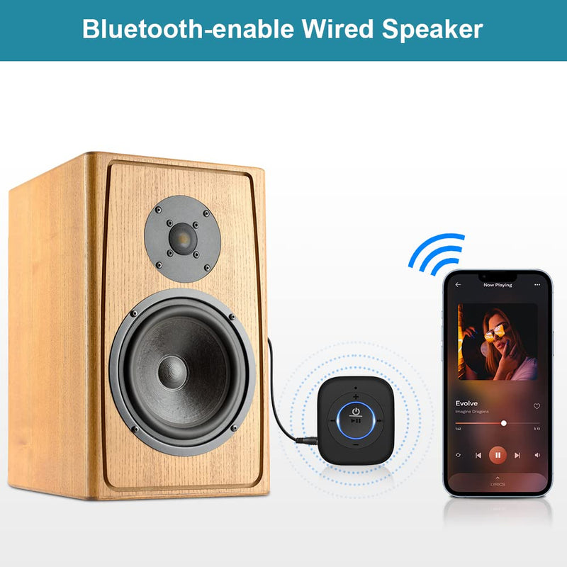Golvery Bluetooth Receiver for Old Speaker with Latest Bluetooth V5.3, 20-Hour Battery Life, Handsfree Calls, Dual Connection to 2 Cell Phones, Built-in Microphone, for Wired Headphones, Home Stereo Black(J207)