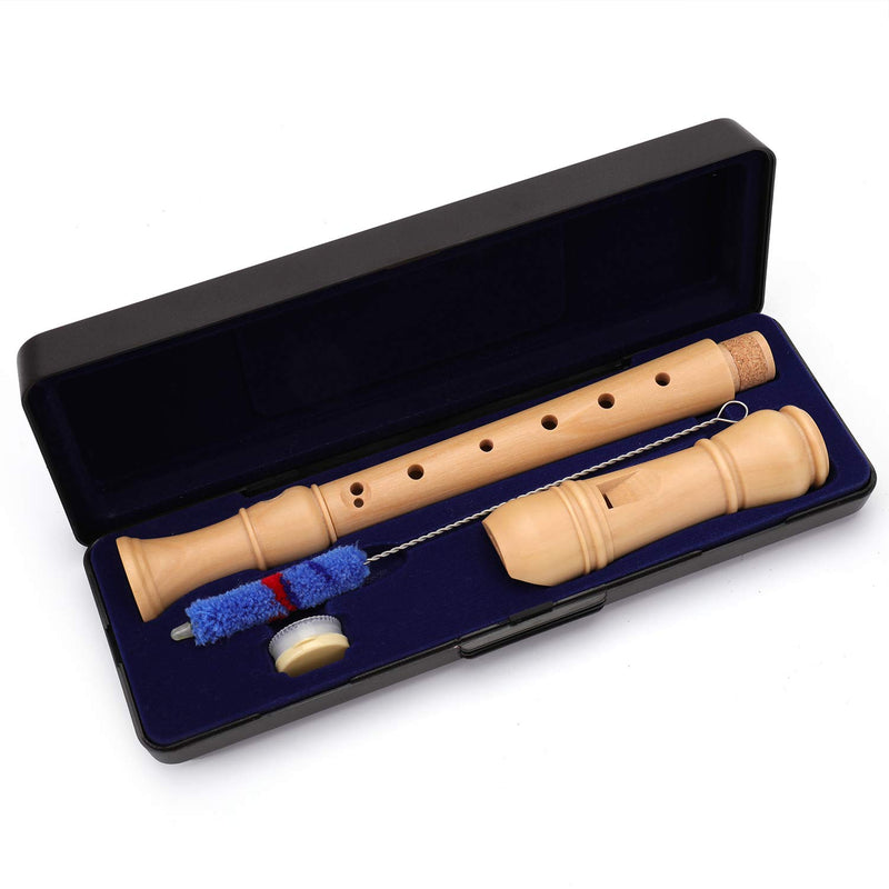 Suwimut Wood Soprano Recorder Set, 8 Hole C Key 3 Piece Instrument with Fingering Chart, Cleaning Rod, Joint Grease and Hard Case, Natural