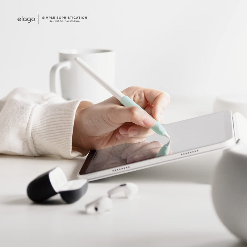elago Pencil Grip 2 Pack Silicone Holder Compatible with Apple Pencil 2nd Generation, Compatible with iPad Pencil 2 Cover, Stylus Sleeve, Ergonomic Design, Compatible with Double Tap(Dark Grey, Mint) Dark Grey, Mint