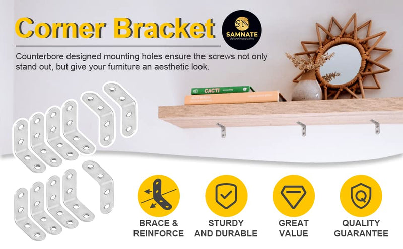 SAMNATE 20pcs Corner Brackets for Wood 40mmx40mmx16mmX2mm Stainless Metal Brackets Right Angle Steel,90 Degree L Shaped Angle Corner Braces Brackets 20pcs and 80pcs of Screws