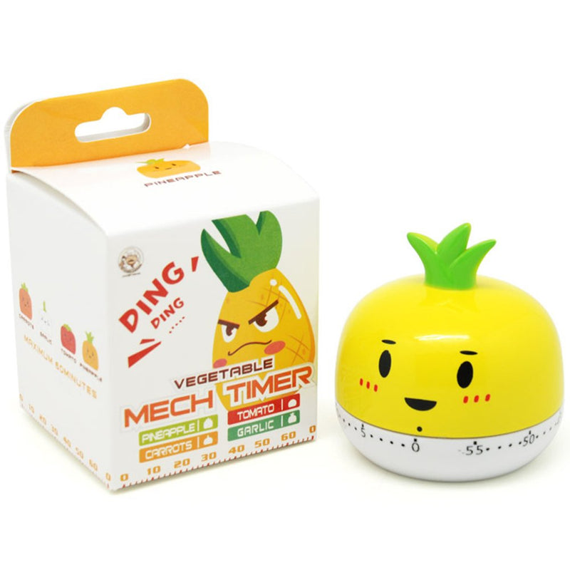 Golandstar Cute Cartoon Vegetables Timers 60 Minutes Mechanical Kitchen Cooking Timer Clock Loud Alarm Counters Mini Size Manual Timer (Yellow - Pineapple) Yellow - Pineapple