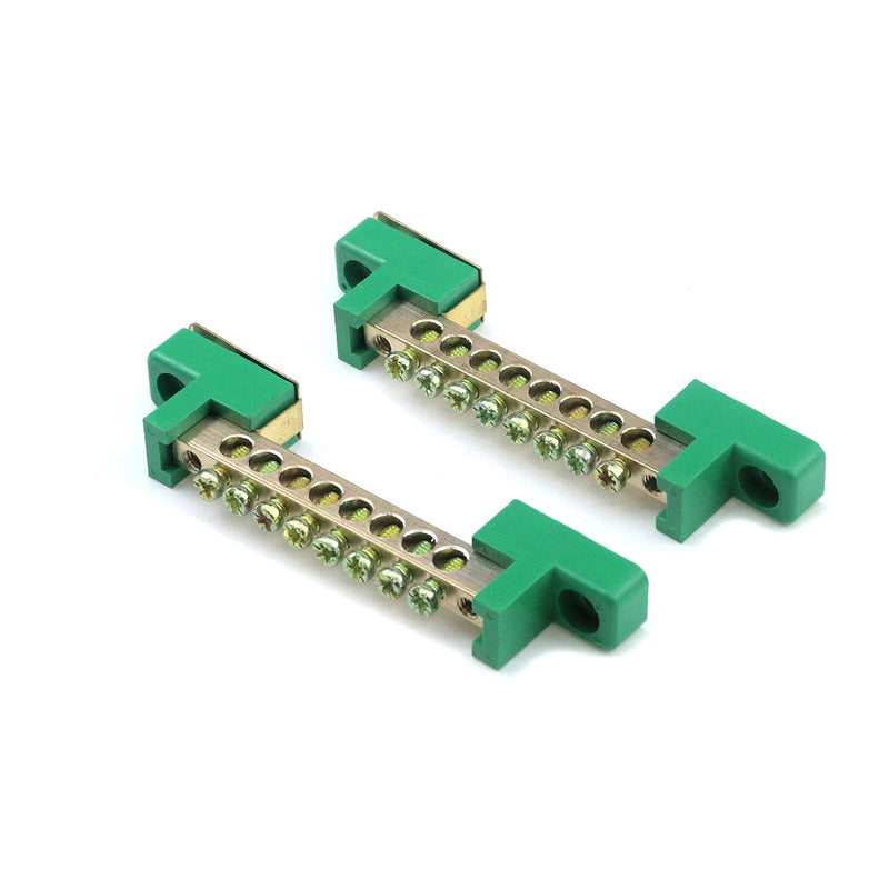 MY MIRONEY Terminal Bus Bar 8 Positions Screw Brass Terminal Grounding Strip Bus Bar Block Green Terminal Block Pack of 5