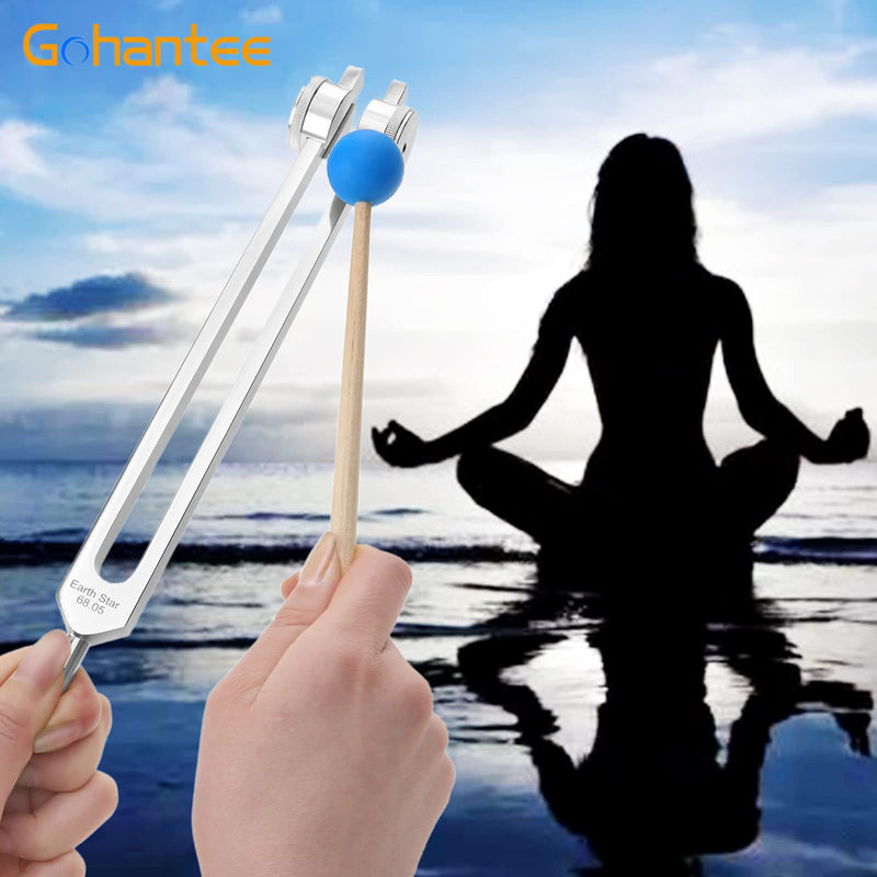 Gohantee 68.05 Hz Tuning Fork with Silicone Hammer and Bag for DNA Repair Healing, Sound therapy, Perfect Healing, Musical Instrument, Balancing, Healers, Vibration