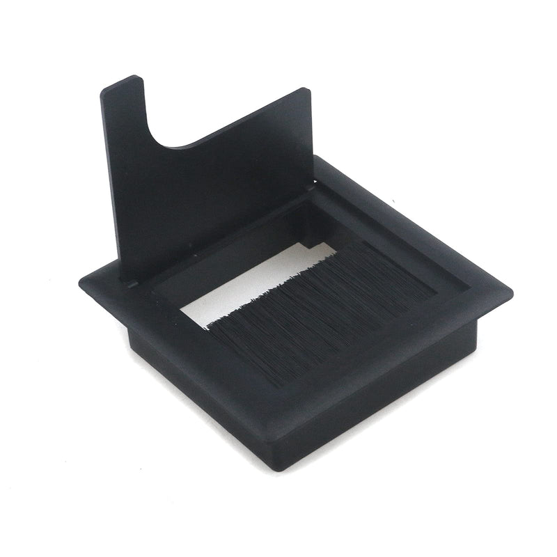 MY MIRONEY 4Pcs Square Cable Hole Cover ABS Desk Grommet 3.15" x 3.15" Wire Organizer Black Desk Cord Cable Hole Cover Grommet with Brush for Computer Desk Table