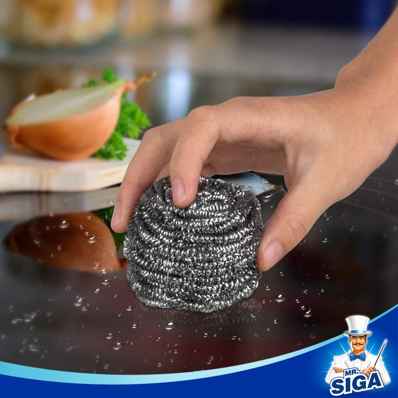 MR.SIGA Stainless Steel Scourer, Pack of 6, 30g 6 Pack - Stainless Steel