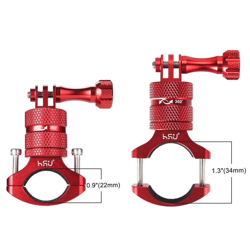 HSU Aluminum Bike Bicycle Handlebar Mount for Gopro Hero 10/9/8/7/6/5/4 Session AKASO Campark and Other Action Cameras, 360 Degrees Rotary Mountain Bike Rack Mount (Red) Red