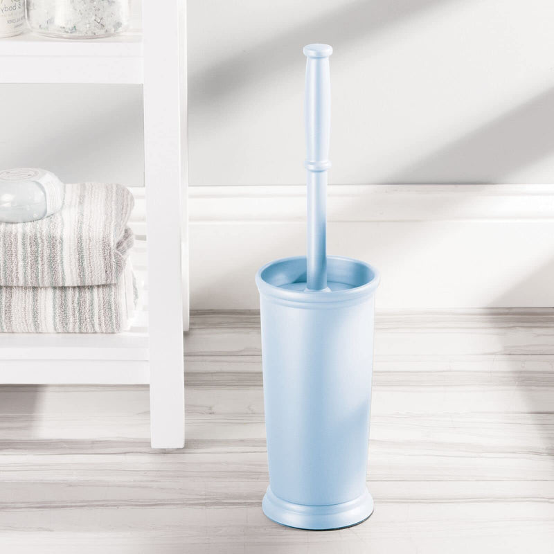 mDesign Compact Freestanding Plastic Toilet Bowl Brush and Holder for Bathroom Storage and Organization - Space Saving, Sturdy, Deep Cleaning, Covered Brush - Light Blue