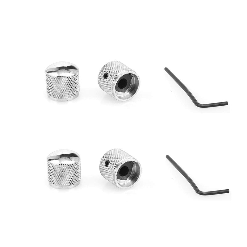 Musiclily Metric Heavy Metal Knurled Dome Knobs with Screw Set for Electric Guitar or Bass, Chrome(4 Pieces)