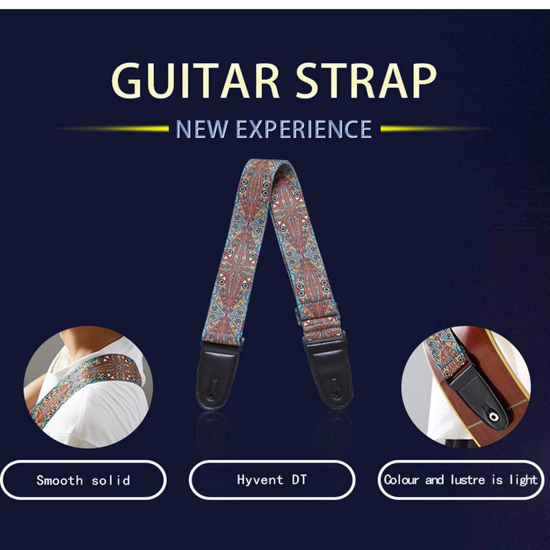 WOGOD Guitar Strap Jacquard Acoustic Guitar Strap, Electric Bass Guitar Strap, Soft Strap with PU Leather Ends(Yellow-blue)