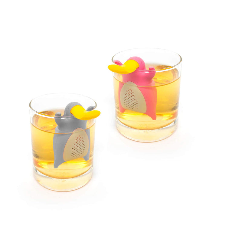 Tea Infuser Gift Set for Loose Leaf Tea, Cute Platypus Tea Strainer Pair in Lovely Gift Box, Ideal Couples Gift, Set of 2, Grey and Pink Pink and grey